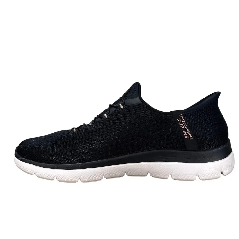 Skechers Slip-Ins Womens 9.5 Black Rose Gold Sneakers Hands Free Walking Shoes